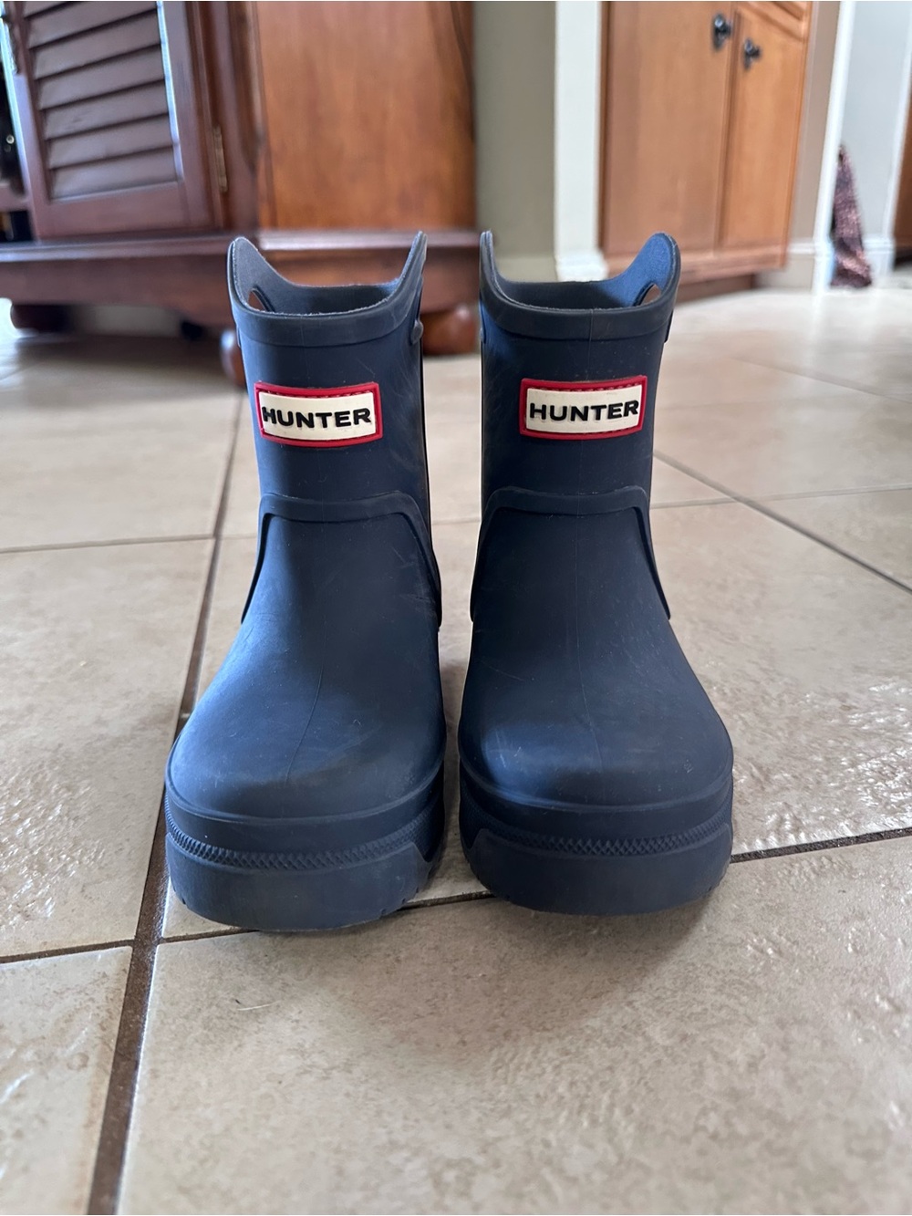Hunter Kids Navy Rain & Snow Boots - Short Pull-On Style
